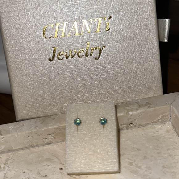 10k Gold blue rhinestone earrings - Picture 3 of 4